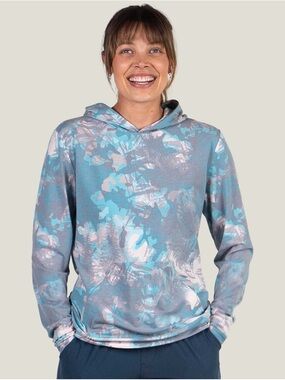 Belong Designs Women's Graphic Traverse Tek Hoodie - Aqua Woodland Splash
